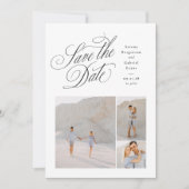 Elegante drie foto's zwart-wit bruiloft save the date (Voorkant)
