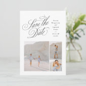 Elegante drie foto's zwart-wit bruiloft save the date (Staand voorkant)