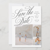 Elegante drie foto's zwart-wit bruiloft save the date (Voorkant)