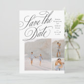 Elegante drie foto's zwart-wit bruiloft save the date (Staand voorkant)