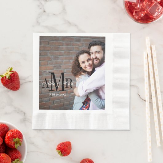 Elegante drie Initialen foto bruiloft papier serve Servetten (Insitu)