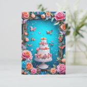 Elegante Drie-laags Trouwtaart Bloemendesign 🎂🌸 Kaart (Staand voorkant)