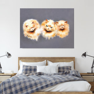 Elegante drie Perzische katten vintage katachtige Canvas Afdruk