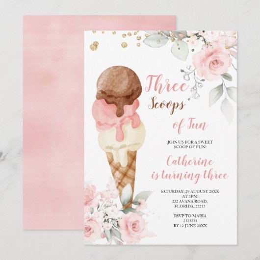 Elegante drie schoppen van plezier 3e verjaardagsf kaart (Voorkant / Achterkant)