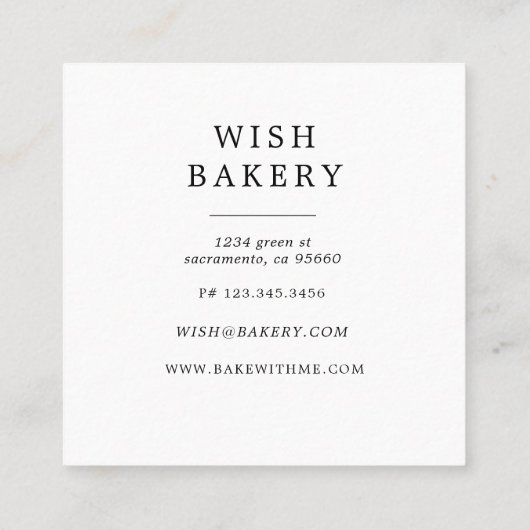 Elegante drie tier taart bakkerij plein vierkante visitekaartje (Achterkant)