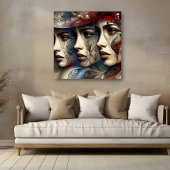 Elegante Drie Vrouw Gezichten Profiel Kunstwerk Poster