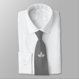Elegante Drie Zilveren Laurierbladeren op Grijs Stropdas