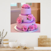 Elegante drielaagse bruidstaart poster (Keuken)
