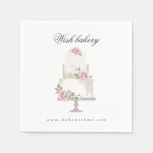 elegante drielaagse trouwtaart bakkerij monogram servet (Voorkant)