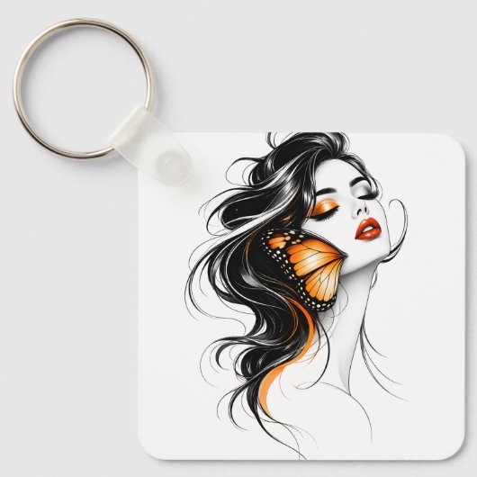 Elegante Drieslag Vlinder Abstracte Kunst-Sleutelh Sleutelhanger (Voorkant)