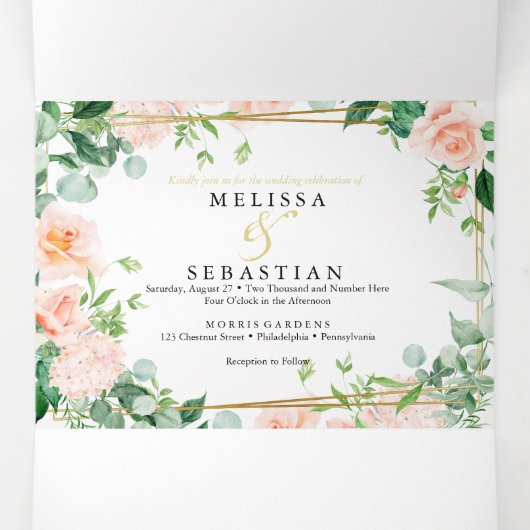 Elegante drievoudige bloemenbruiloft uitnodigingen (Binnenkant midden)