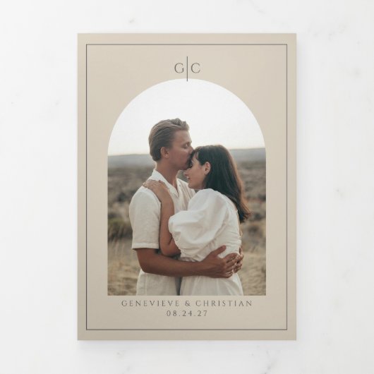 Elegante drievoudige huwelijksuitnodiging met foto drieluik programma (Cover)