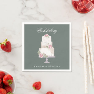 elegante drievoudige trouwtaart bakkerij monogram servet