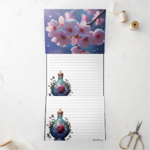 Elegante drievoudige trouwuitnodiging - Roze Kers Drieluik Uitnodiging