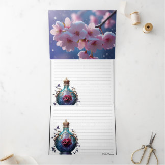 Elegante drievoudige trouwuitnodiging - Roze Kers Drieluik Uitnodiging