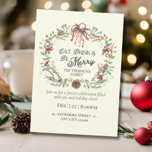 Elegante Drink eten is vrolijk kerstfeest Kaart