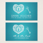 Elegante Drink Voucher Key Naar Mijn Hart Turquois Visitekaartjes (Voorkant /achterkant)