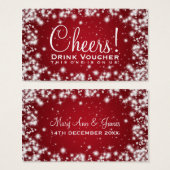 Elegante Drink Voucher Party Winter Sparkle Red Visitekaartjes (Voorkant /achterkant)