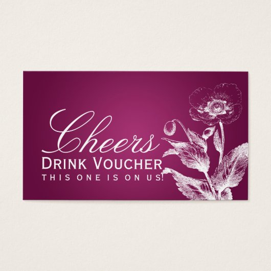 Elegante Drink Voucher Poppy Pink Berry Visitekaartje (Voorkant)