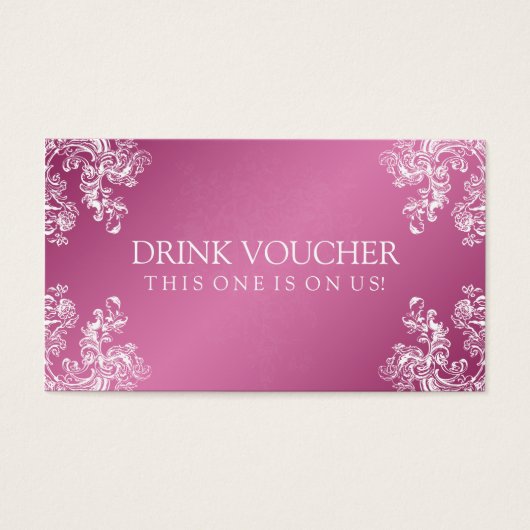 Elegante Drink Voucher  Swirls 2 Roze Visitekaartje (Voorkant)