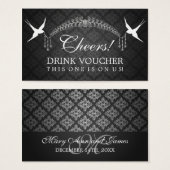 Elegante Drink Voucher Vogels Monogram Zwart Visitekaartjes (Voorkant /achterkant)