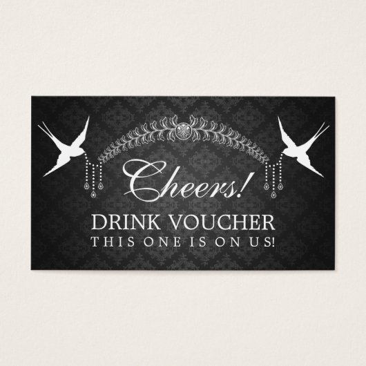 Elegante Drink Voucher Vogels Monogram Zwart Visitekaartjes (Voorkant)