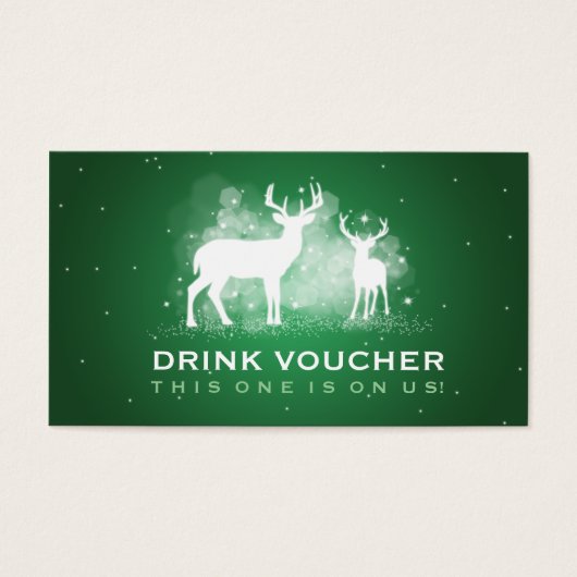 Elegante Drink Voucher Winter Herten Sparkle Green Visitekaartjes (Voorkant)