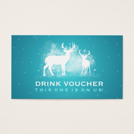 Elegante Drink Voucher Winter Herten Sparkle Turqu Visitekaartje (Voorkant)
