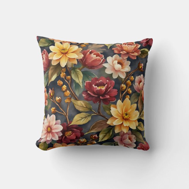 Elegante droevige vintage bloemenaquarel  kussen (Voorkant)