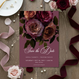 Elegante droevige zachte roest & bordeauxkleurige save the date