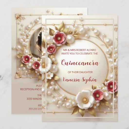 Elegante Dromerige Bloemen Quinceañera Uitnodiging (Voorkant / Achterkant)