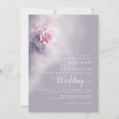 Elegante Dromerige Roze Roos op Dusty Lila Kaart (Voorkant)