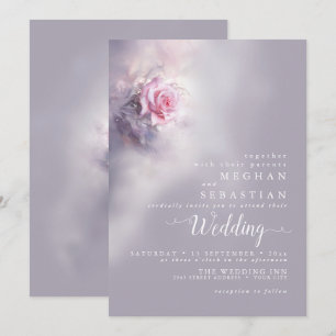 Elegante Dromerige Roze Roos op Dusty Lila Kaart