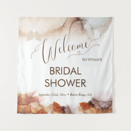 Elegante droomachtige oranje inkt bruiloftsshower  wandkleed