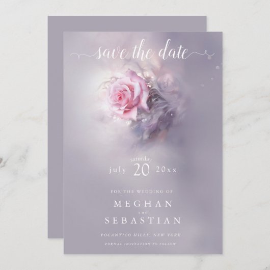 Elegante droomroze op stoffig lila kaart (Voorkant / Achterkant)