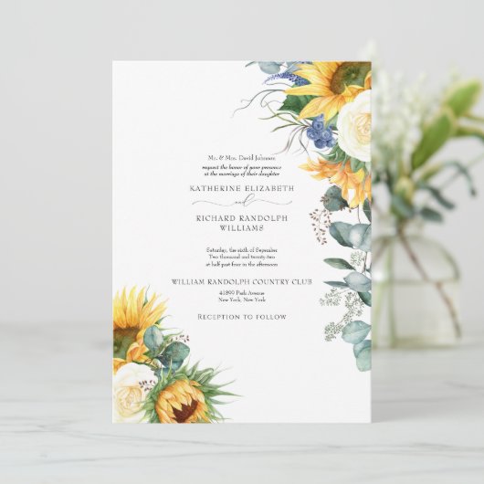 Elegante druipende zonnebloemen bloemige trouwdag kaart (Staand voorkant)