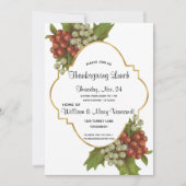 Elegante Druiven & Gouden Thanksgiving Lunch Kaart (Voorkant)