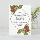 Elegante Druiven & Gouden Thanksgiving Lunch Kaart (Staand voorkant)