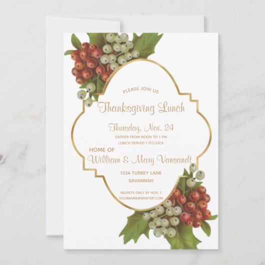 Elegante Druiven & Gouden Thanksgiving Lunch Kaart (Voorkant)