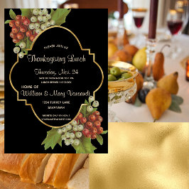 Elegante Druiven & Gouden Thanksgiving Lunch Kaart