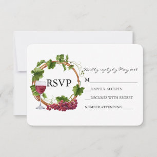 Elegante druivenranken watercolor krans bruiloft RSVP kaartje