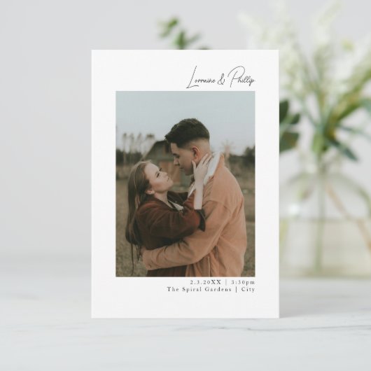 Elegante dubbele foto bruiloft kaart (Staand voorkant)