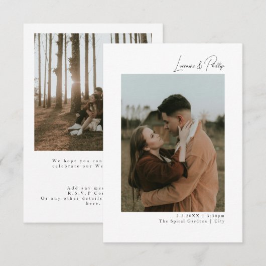 Elegante dubbele foto bruiloft kaart (Voorkant / Achterkant)