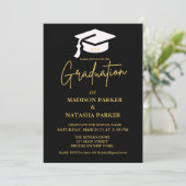 Elegante dubbele gouden kalligrafie afstudeerfeest kaart (Staand voorkant)