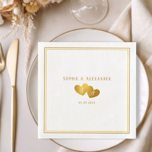 Elegante Dubbele Hart Initialen Trouwdag Servet