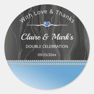 Elegante dubbele verjaardag met liefde en dank bla ronde sticker