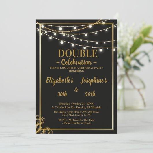 Elegante dubbele verjaardag soiree uitnodiging (Staand voorkant)