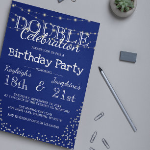 Elegante Dubbele Verjaardagsfeest Viering Kaart