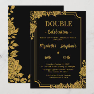 Elegante dubbele verjaardagsovernachting uitnodigi kaart