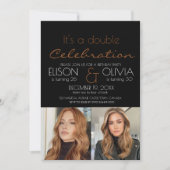 Elegante Dubbele Viering Foto zwarte verjaardag Kaart (Voorkant)